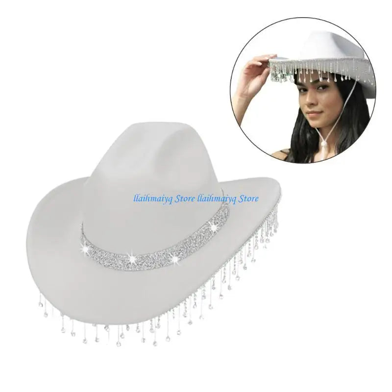 Casquette Cowboy avec pompons en chapeau Cowgirl occidental pour femmes filles, accessoires Photo, 573B