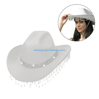 Casquette Cowboy avec pompons en chapeau Cowgirl occidental pour femmes filles, accessoires Photo, 573B