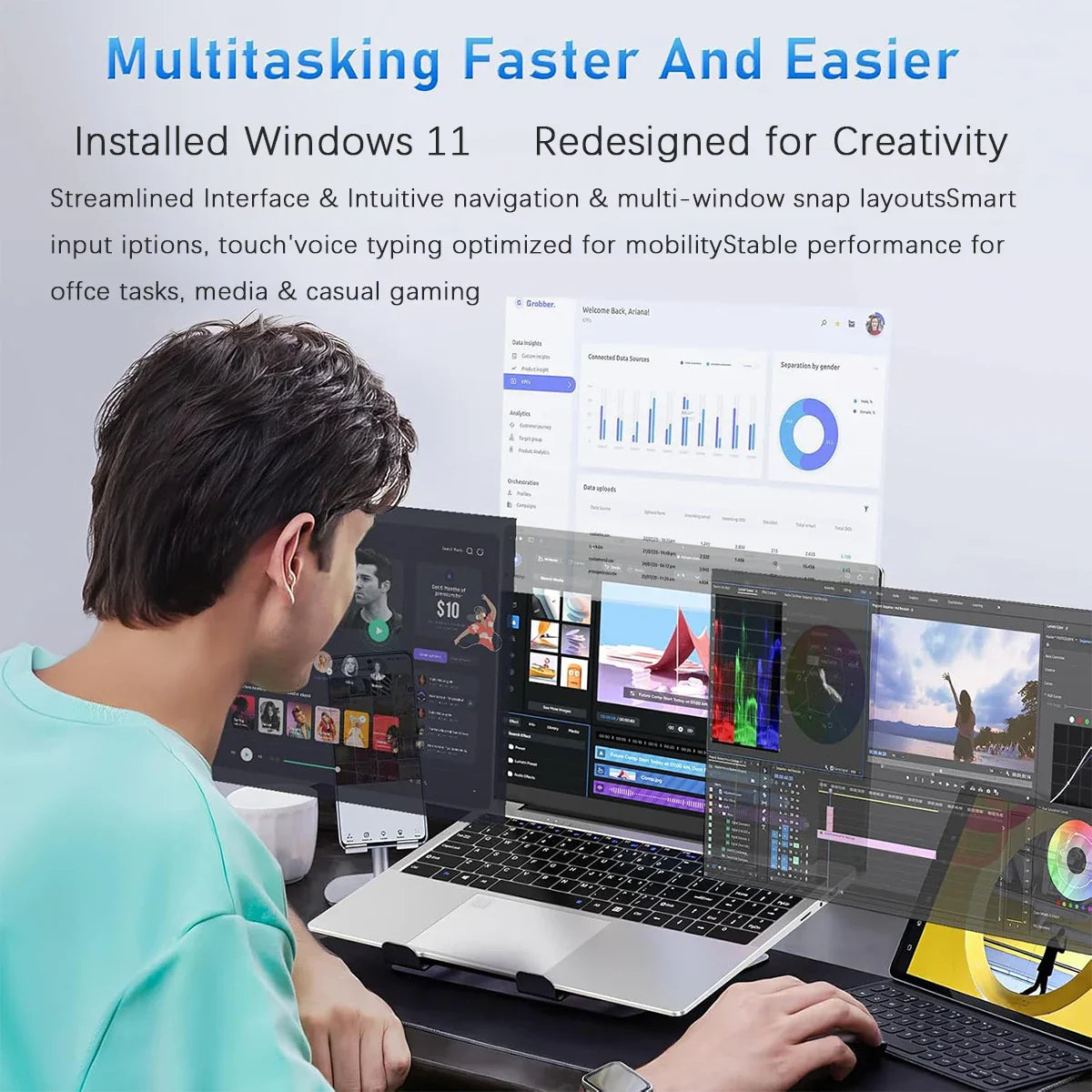 ACEKAMAS 15.6" Laptop Computer Intel Celeron N5095 Windows 11 Pro Laptops Gamer 1080P 16GB DDR4 1TB SSD Office Study Notebook PC