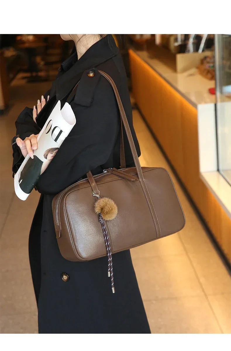 Sacs à bandoulière en cuir véritable de vache pour femmes, sacs à main de luxe de styliste de mode pour dames, sac à main rétro en cuir de vache Boston pour les déplacements