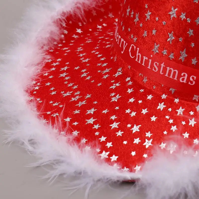 Chapeau de Cowboy de noël rouge, décoration du père noël, accessoires de fête de vacances, chapeau de Cowgirl à large bord, chapeau de Jazz