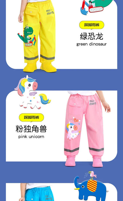 Waterproof Girls Boys Pants Toddler Kids Rain Pants Windproof Mud Trousers Kids Cartoon Dinosaur Unicorn Children Rain Pants