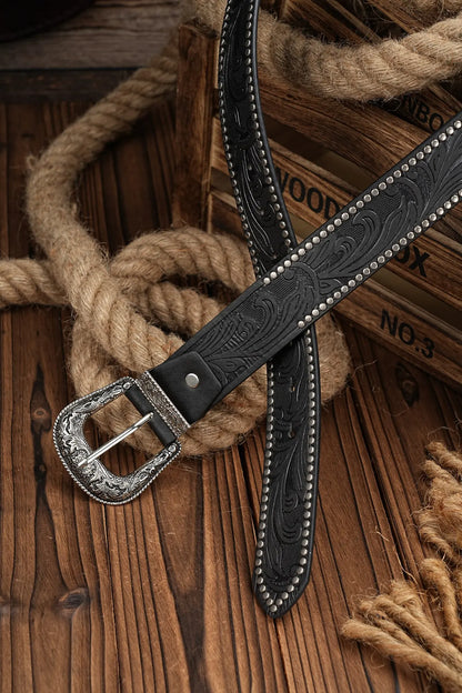 Ceinture de cowboy western en cuir synthétique – Ceinture pour homme avec décoration taureau gravée florale pour jeans