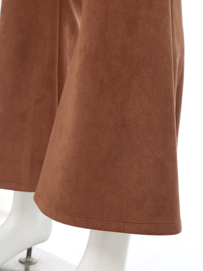 Womens Faux Suede Leather Cowboy Pants Vintage Adjustable Waist Hollow Out Bell Bottoms Biker Pants Riding Motorcycle Trousers