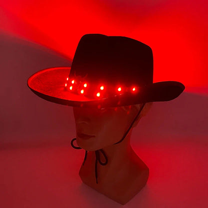 Chapeau de cowboy LED télécommandé pour femmes et hommes, chapeaux de cow-girl occidentaux, robe de l'ouest, vêtements de sauna scintillants pour Halloween, casquette unisexe, mode