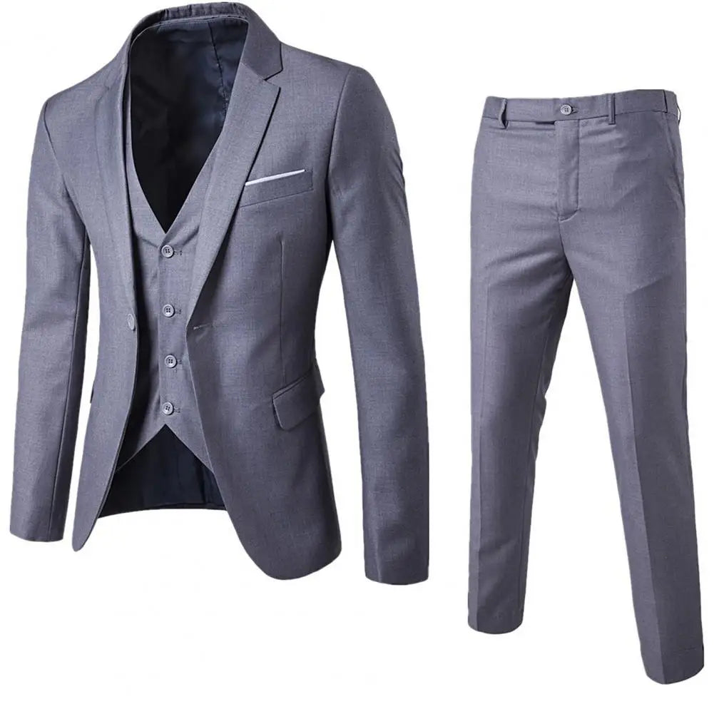 1 Set Vest Pants Set Solid Color Korean Style Slim Single Breasted Vest Coat Zipper Closure Trousers for Wedding