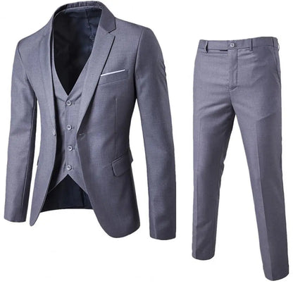 1 Set Vest Pants Set Solid Color Korean Style Slim Single Breasted Vest Coat Zipper Closure Trousers for Wedding