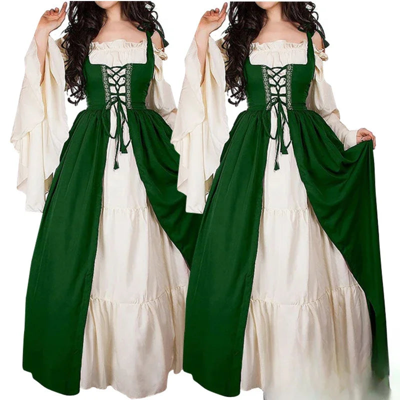 Medieval Cosplay Costume Women Long Sleeves Vintage Robe Fairy Elven Dress Renaissance Princess Court Dresses
