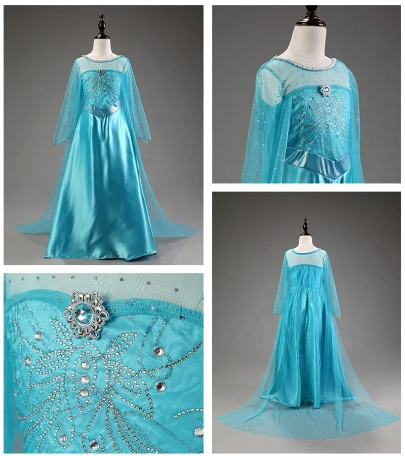 Elsa Dresses for Girls Princess Party Elsa Costume Snow Queen 2 Cosplay Elza Vestidos Hair Accessory Set Halloween Girls Clothes