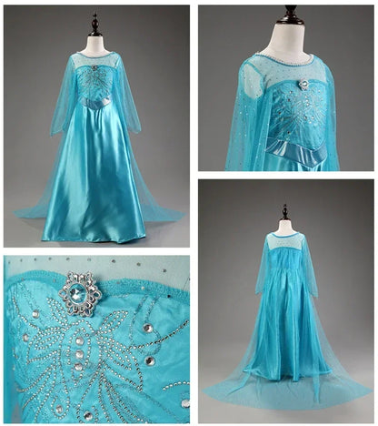 Elsa Dresses for Girls Princess Party Elsa Costume Snow Queen 2 Cosplay Elza Vestidos Hair Accessory Set Halloween Girls Clothes