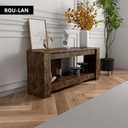 Table TV et Table basse relevable avec rangement, Table centrale relevable en bois rustique pour salon