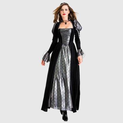 Halloween Jour des Morts Sexy Européen Médiéval Rétro Cour Gothique Reine du Poison Maléfique Vampire Costume Carnaval Fête Diable Sorcière