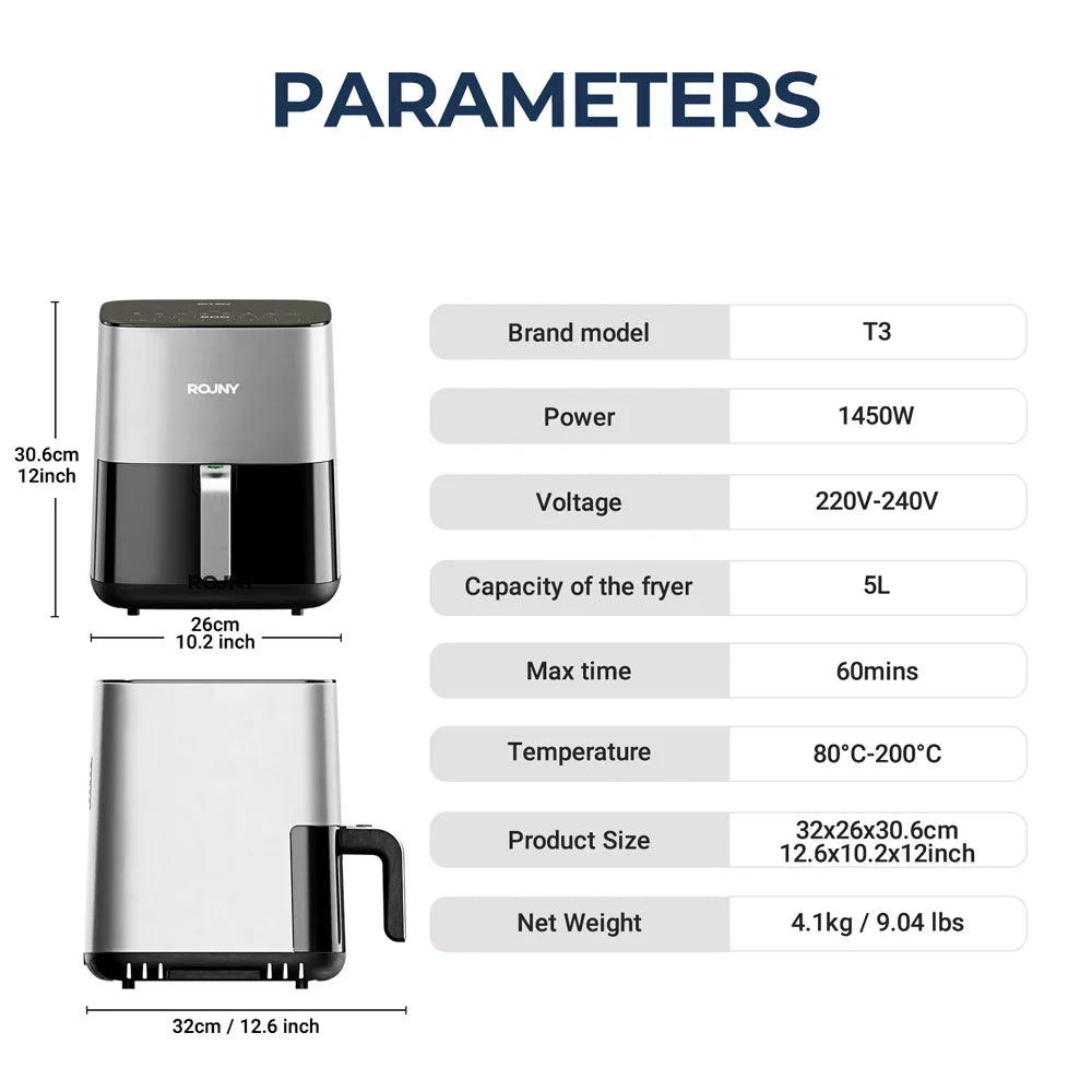 5L Air Fryer, Electric Hot fryer Oven Oilless Cooker with Touch Control & Nonstick Basket & Visible Window, Family Size