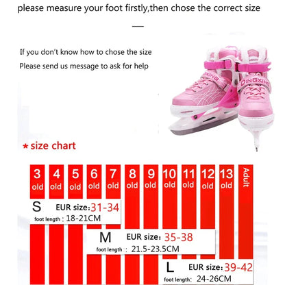 Chaussures de patins à glace extensibles, chaussures de hockey sur glace réglables, chaussures de patinage de vitesse épaisses et chaudes pour filles, garçons, femmes et hommes