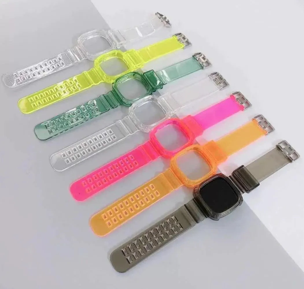 Clear Band + Case for Fitbit Versa 4/Versa3 Transparent Replacement Silicone Wristband Bracelet for SmartWatch Fitbit Versa 4/3