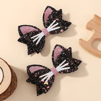 2 Paires de Barrettes Nœud Papillon Paillettes Arc-en-ciel pour Cheveux de Fille, Pinces à Cheveux pour Animaux, Nœuds de Cheveux pour Enfants