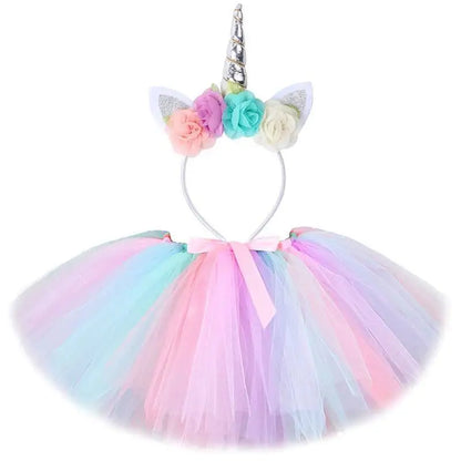 Tenue Jupe Tutu Licorne Bébé Filles pour Fête d'Anniversaire Enfants Jupes en Tulle Ensemble Costumes Noël Halloween avec Ailes
