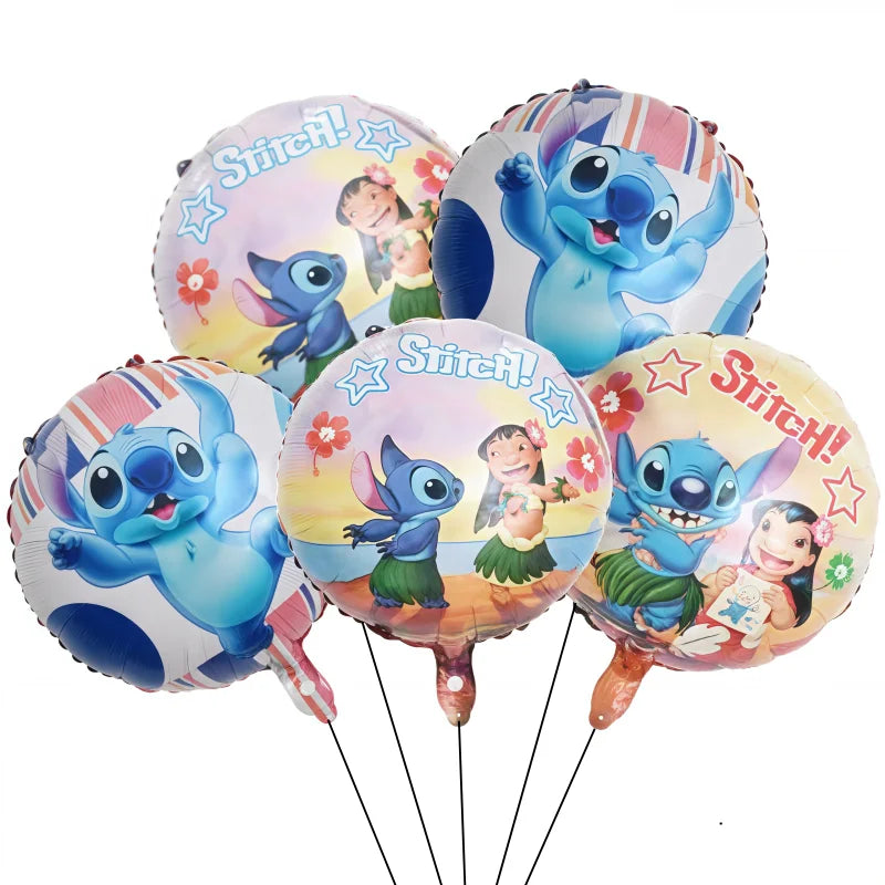 5Pcs Lilo&Stitch 18in Round Ballon Set Party Supplies Kid Birthday DIY Party Decoration Foil Inflate Helium Globos Scene Layout