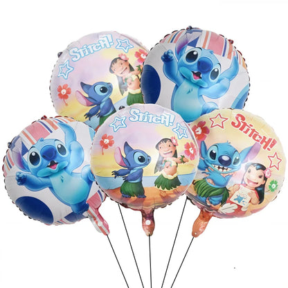 5Pcs Lilo&Stitch 18in Round Ballon Set Party Supplies Kid Birthday DIY Party Decoration Foil Inflate Helium Globos Scene Layout