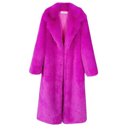 Manteau long en fausse fourrure pour femme, automne-hiver, grande veste, pardessus blanc, col rabattu, poches, épais, chaud, maxi manteaux