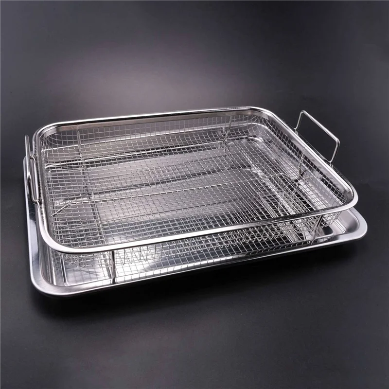 A01V-Panier Friteuse à Air pour Four, Plateau et Plat Croustilleur en Acier Inoxydable, Friteuse à Air Deluxe dans Votre Four, Ensemble de 4 Pièces, Pour le Barbecue