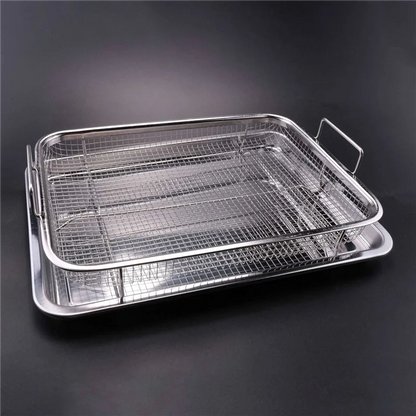 A01V-Panier Friteuse à Air pour Four, Plateau et Plat Croustilleur en Acier Inoxydable, Friteuse à Air Deluxe dans Votre Four, Ensemble de 4 Pièces, Pour le Barbecue