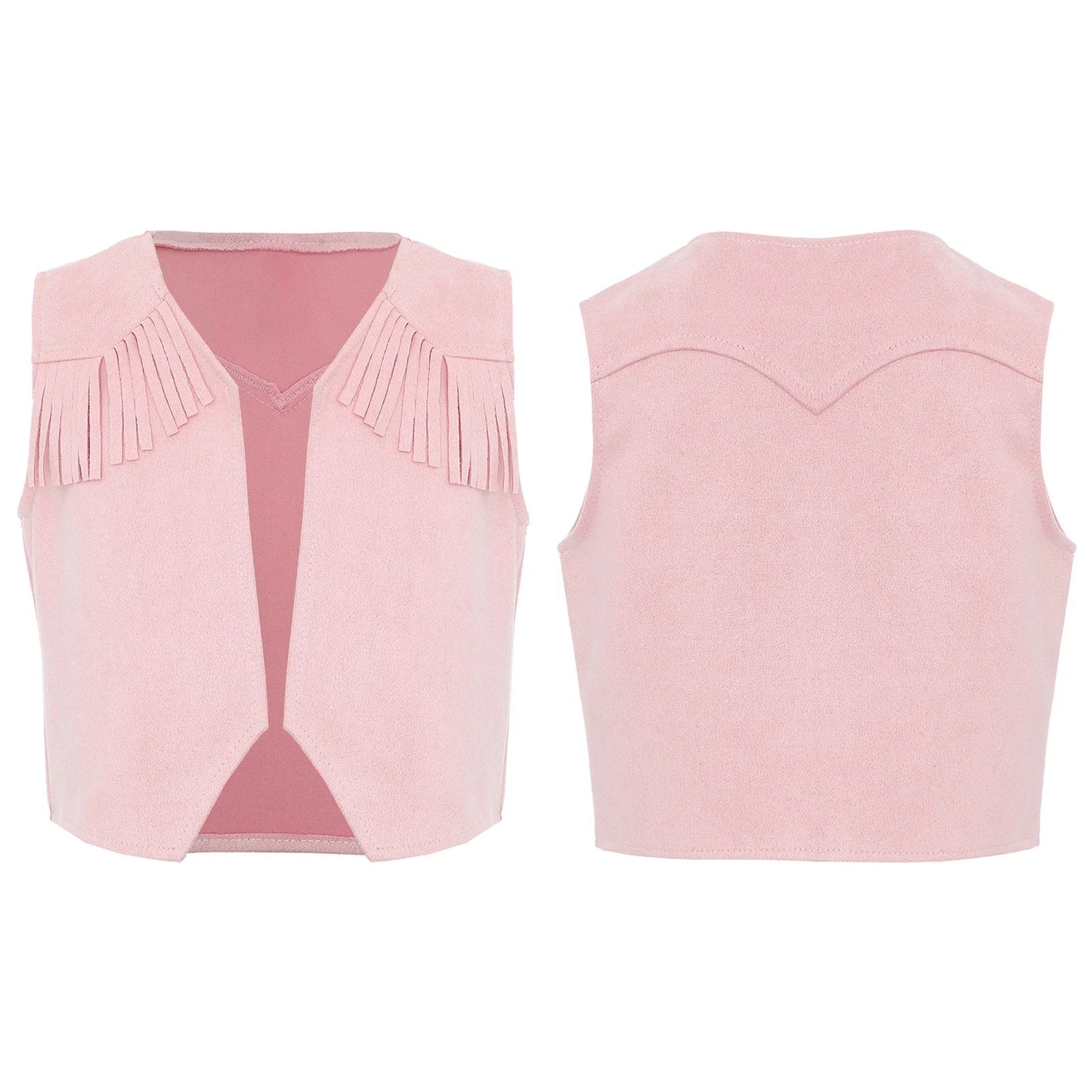 Gilet de Cowboy occidental pour enfants, garçons et filles, Costume de Cosplay d'halloween, pompon en daim, manteau ouvert sur le devant, hauts