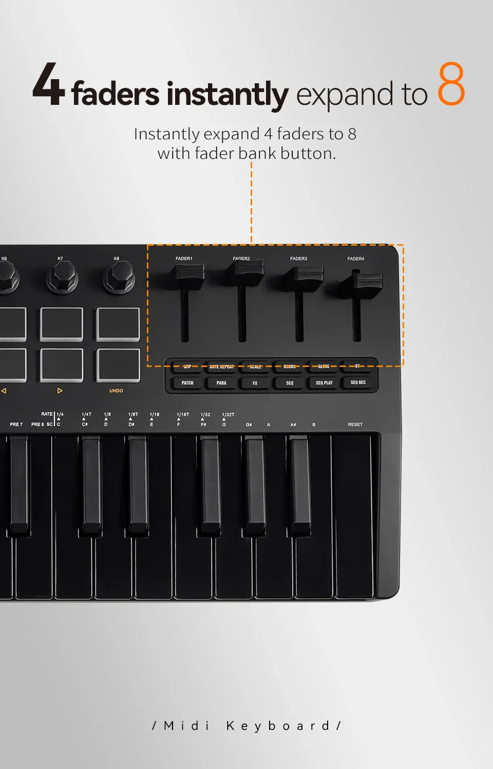 Clavier MIDI M-VAVE All Black PRO 37 touches, 16 tampons RGB, 4 faders, 8 encodeurs, moteur de synthétiseur FM DX-7 intégré, 5 couleurs en option