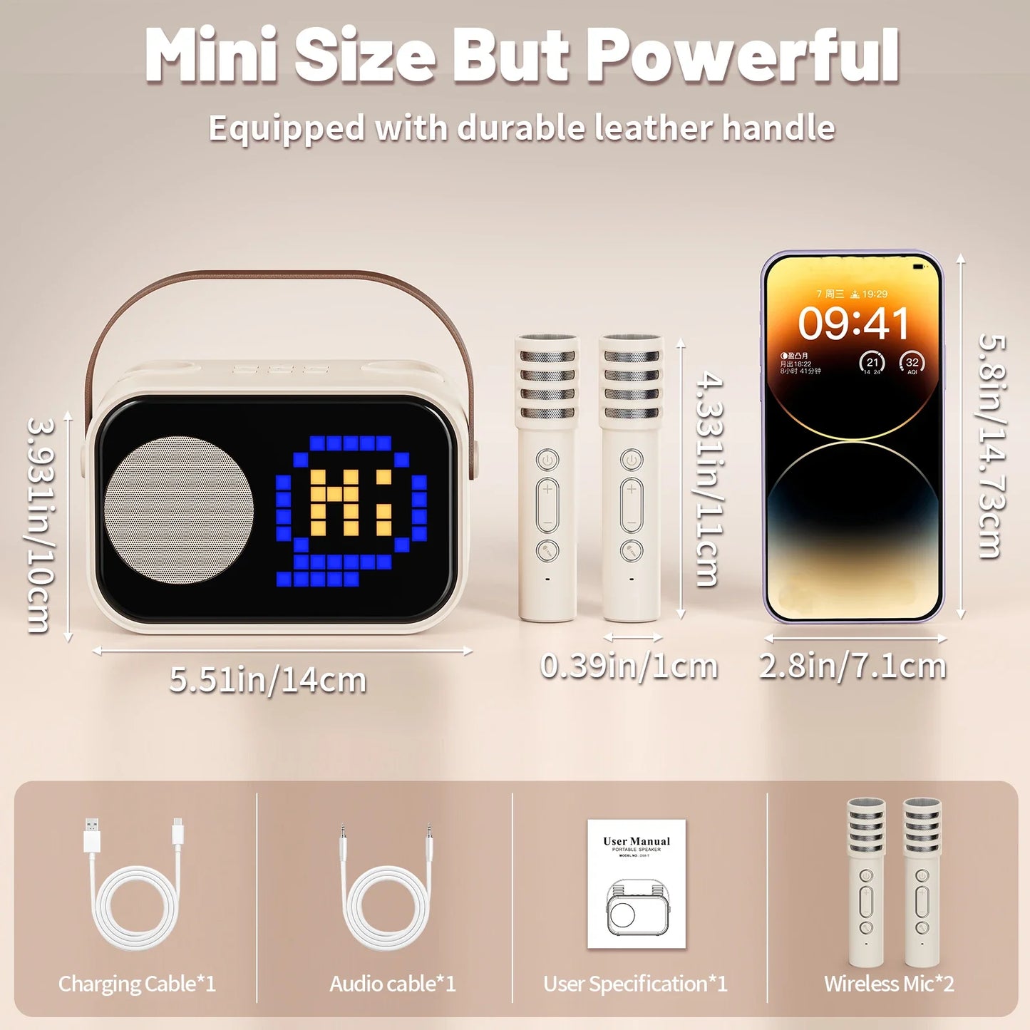 Mini Karaoke Machine for Kids, Portable Bluetooth Karaoke Speaker Unpowered Cabinets with 2 Wireless Microphones for Party