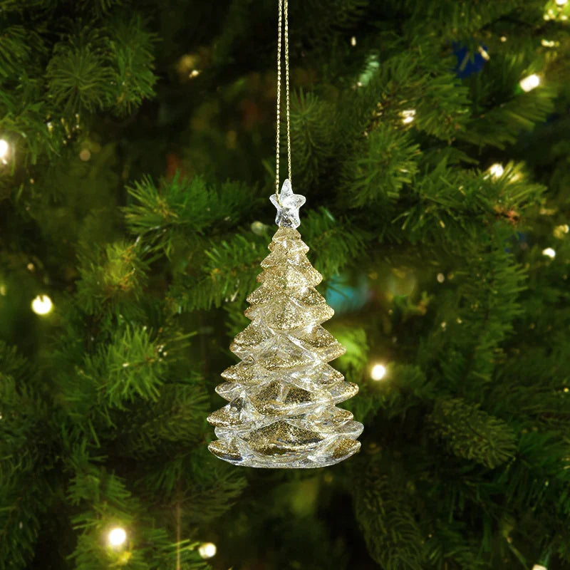 Arbre de noël Transparent flocon de neige suspendus ornements pendentif acrylique 2025 décoration de noël pour la maison cadeaux Navidad nouvel an 2026