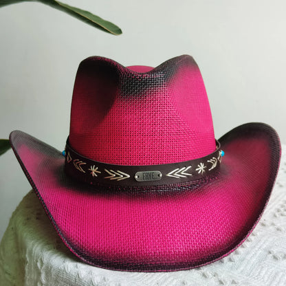 Hand-painted Western Cowboy hat Bronze green hat for men women Large Brim stiff straw hat summer sombrero vaquero hombreковбойс