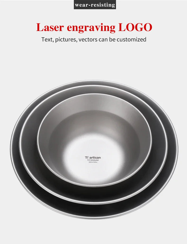 Tiartisan-Filles à repas de camping en titane, assiettes, ustensiles, randonnée en plein air, ultraléger, portable, empilable, plats à salade, ensemble de britware