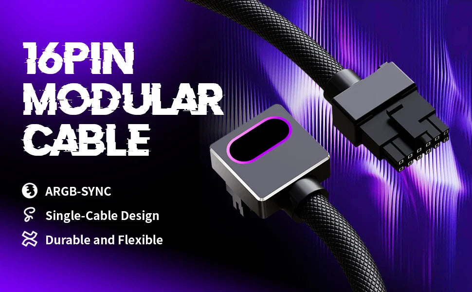 AIJS GPU16PIN Modular Cable,12VHPWR ARGB with 5V 3Pin,18AWG 90° Right-Angle Male to Male Design, 5090 / 3070 is Not Applicable