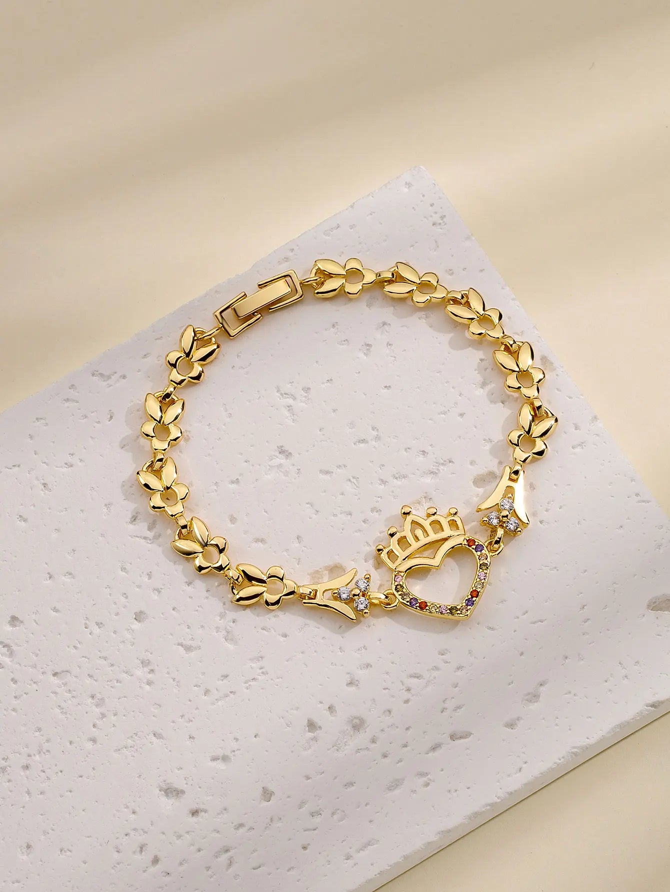 Fan Sibao-Bracelet creux en or incrusté pour femme, couronne de cœur, cadeau de la fête des Léons, contre-indiqué