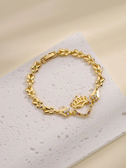 Fan Sibao-Bracelet creux en or incrusté pour femme, couronne de cœur, cadeau de la fête des Léons, contre-indiqué