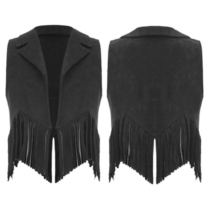 Gilet de Cowboy occidental pour enfants, garçons et filles, Costume de Cosplay d'halloween, pompon en daim, manteau ouvert sur le devant, hauts
