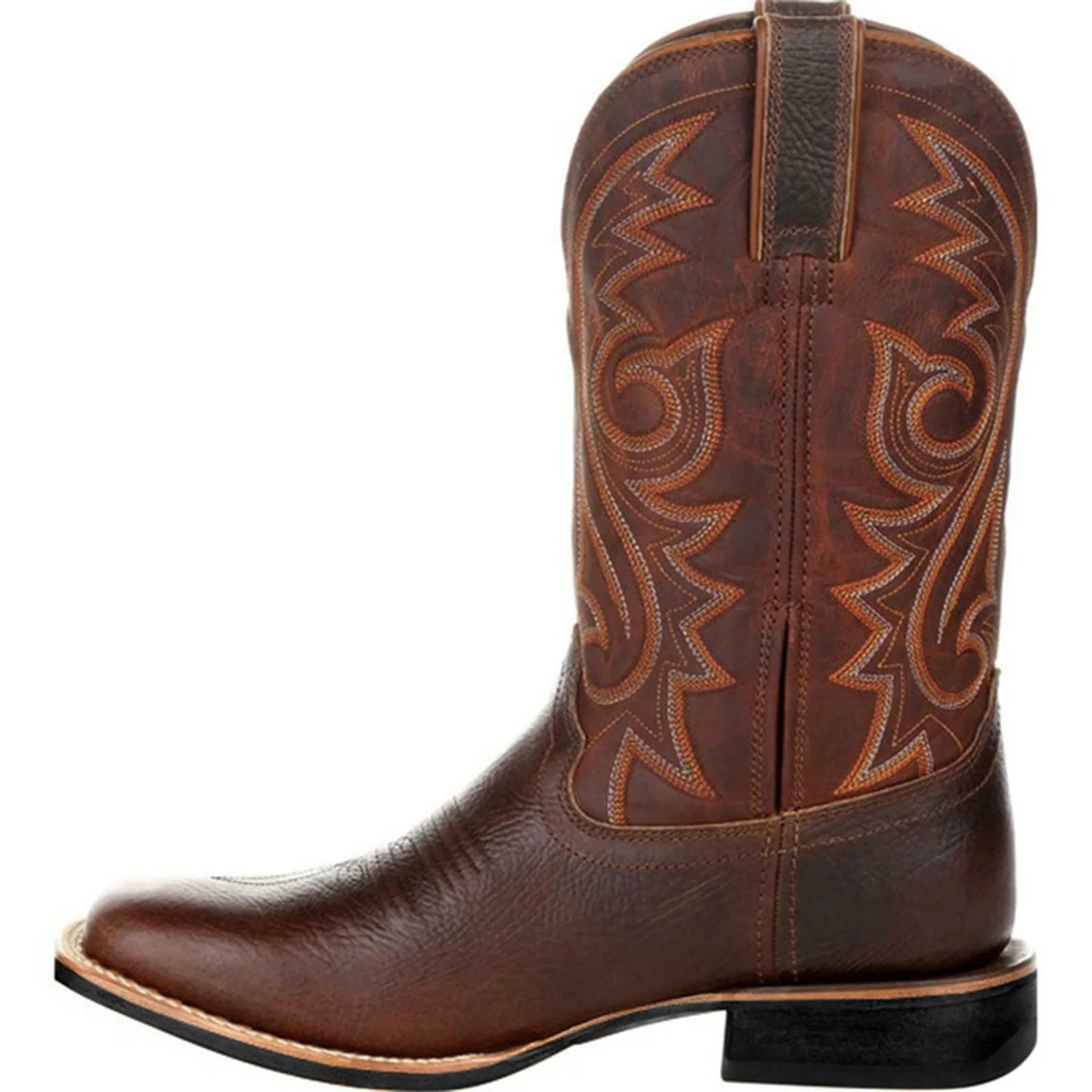 Bottes de cowboy Western pour hommes Noir Marron PU Cuir Bottes Rétro Hommes Rading Bottes Hommes Brodé Mi-Mollet Moto Bottes Taille 48