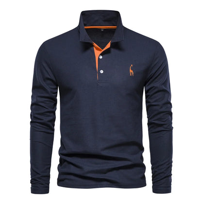 AIOPESON 2023 Nouvelle Polo Homme Broderie Cerf Chemises Manches Longues Couleur Unie Affaires Sociales Homme