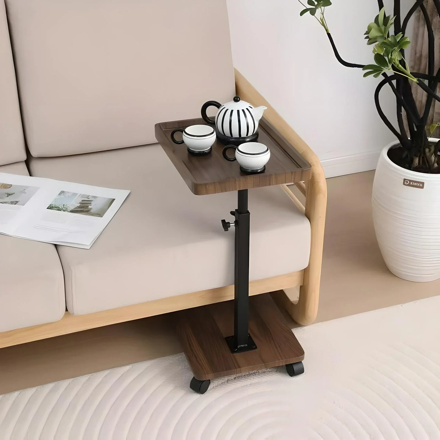 Chariot roulant réglable, Table de chevet, bureau pour ordinateur portable, lit médical pour la maison, plateau alimentaire 360 °   Bureau à domicile de table de plateau de canapé rotatif