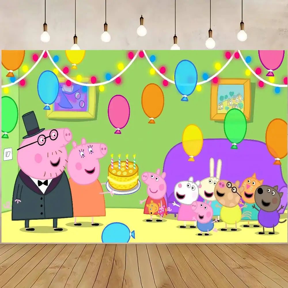 Cute P-PEPPAS PIG Photography Backgrounds For Kids Birthday Party Children Portrait Photo Backdrops