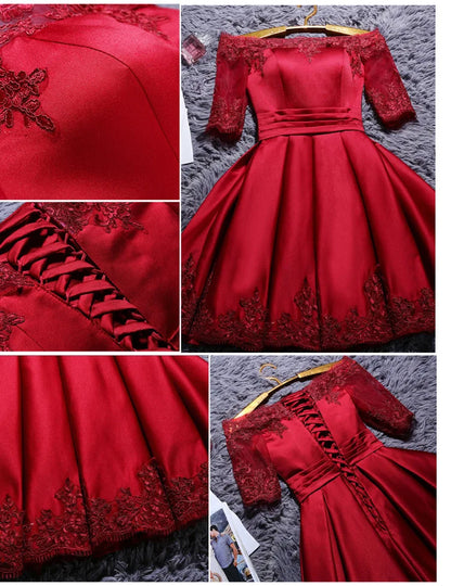 Élégantes robes de soirée épaules dénudées courtes en satin ligne A robe de cocktail avec demi-manches robe de soirée robes de bal