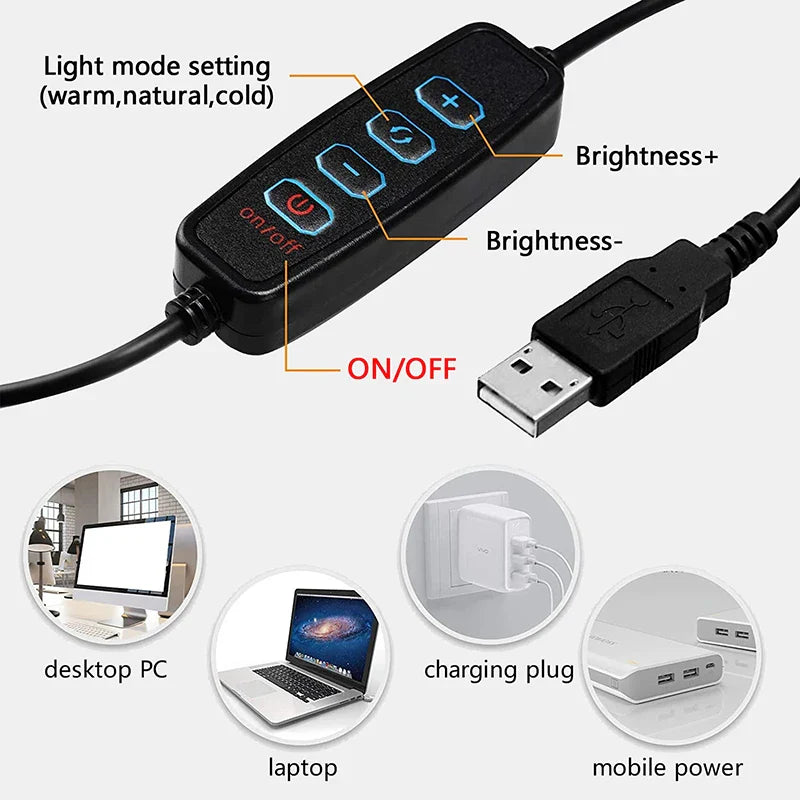 Lumière vidéo 26cm Selfie LED anneau lumineux réglable anneau rond lampe de remplissage avec support trépieds jante de lumière pour Tiktok maquillage Ringlight