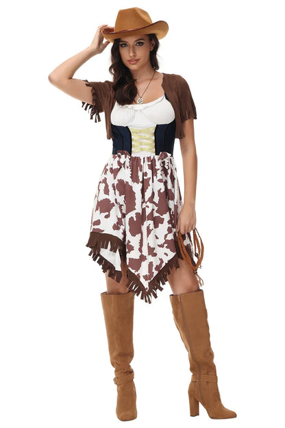 Wild West Cowboy Cosplay Costume Retro Music Festival Hippie Performance Clothing Halloween Carnival COS Cowgirl Dress