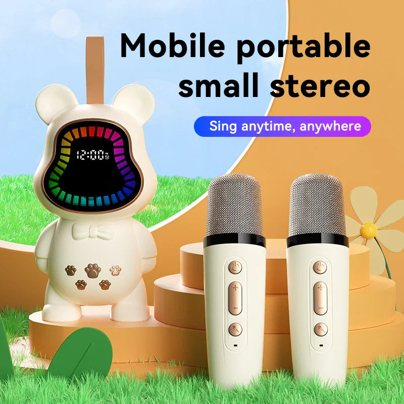 New Karaoke Speaker With Wireless Microphone Sing Bluetooth 5.3 Cute Children Gift Toy Hifi Sound Stereo Mini Audio RGB Lighting