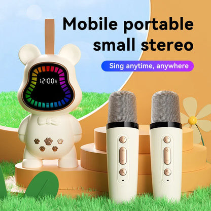 New Karaoke Speaker With Wireless Microphone Sing Bluetooth 5.3 Cute Children Gift Toy Hifi Sound Stereo Mini Audio RGB Lighting