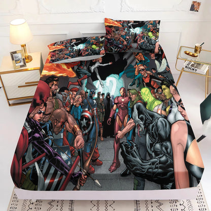 Marvel's Avengers 2/3pcs Bedding Set Fitted Sheet Printed 100% Polyester Anime Home Decor Suitable For Children And Adults