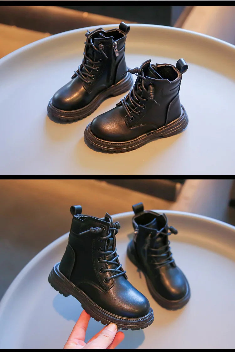 Kids Leather Chelsea Boots Waterproof Non-slip Autumn Winter Plush Warm Snow Boots Children Casual Sneakers Fashion Shoes Girls