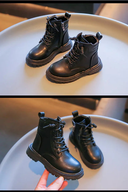 Kids Leather Chelsea Boots Waterproof Non-slip Autumn Winter Plush Warm Snow Boots Children Casual Sneakers Fashion Shoes Girls