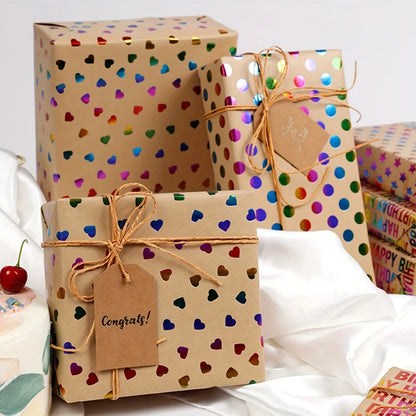 Papier d'emballage cadeau coeur saint valentin, papier d'emballage en peau de vache feuille d'or, papier (43x300 cm), adapté aux fêtes de couples