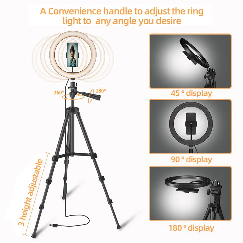 LED Selfie anneau lumineux photographie vidéo lumière RingLight support de téléphone trépied lumière de remplissage lampe à intensité variable Trepied Streaming 10 "26 cm
